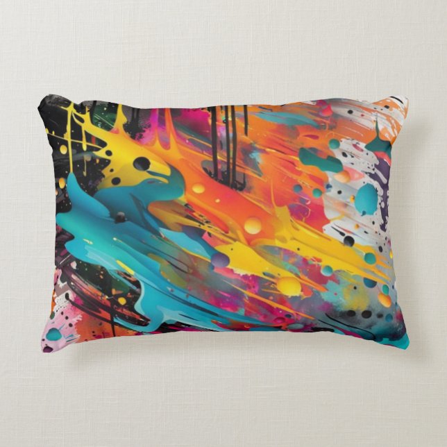 Vivid Chaos Splash Graffiti Decorative Cushion (Front)
