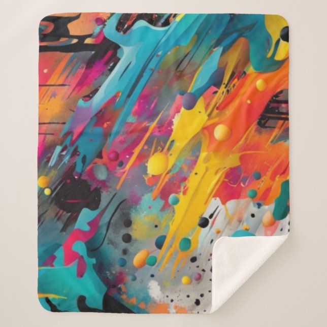 Vivid Chaos Splash Graffiti Sherpa Blanket (Front)