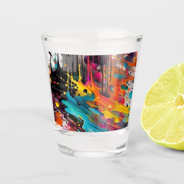 Vivid Chaos Splash Graffiti Shot Glass (Front)