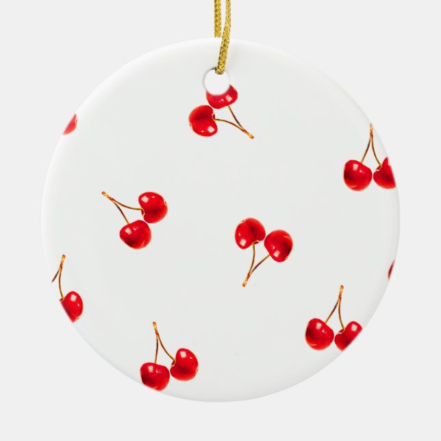Vivid Cherry Pattern Ceramic Tree Decoration (Front)