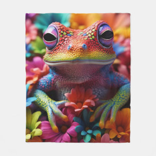 Vivid Colored Frog With Flowers Radiant Colors Fleece Blanket