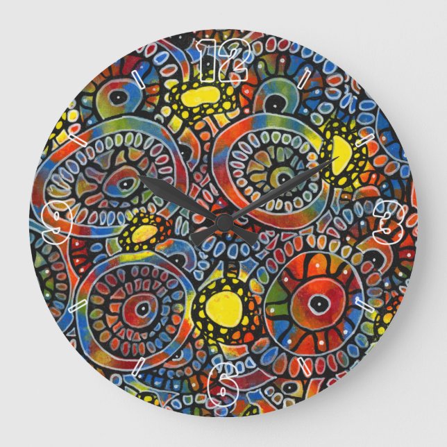 Vivid Colorful Oval Corals Original Abstract Art Large Clock (Front)