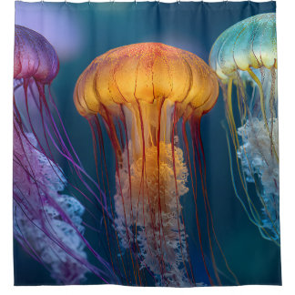 Vivid colour jellyfish shower curtain