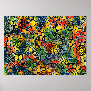 Vivid Colourful Circles and Ovals Original Abstrac Poster