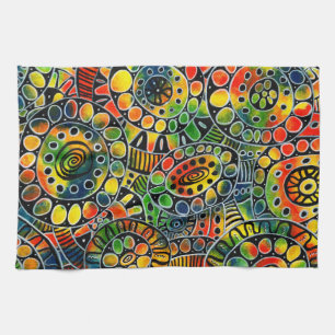 Vivid Colourful Circles and Ovals Original Abstrac Tea Towel