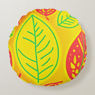 Vivid Colourful Leaves Elegance Art Round Cushion