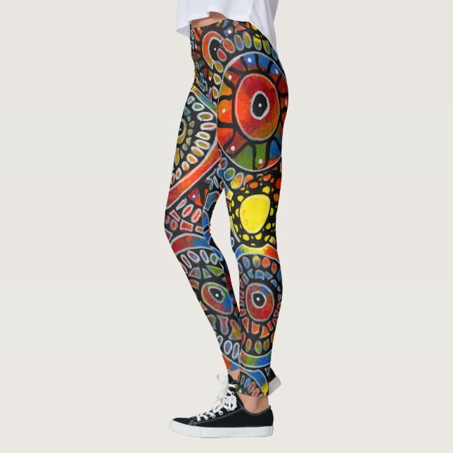 Vivid Colourful Oval Corals Original Abstract Art Leggings (Left)