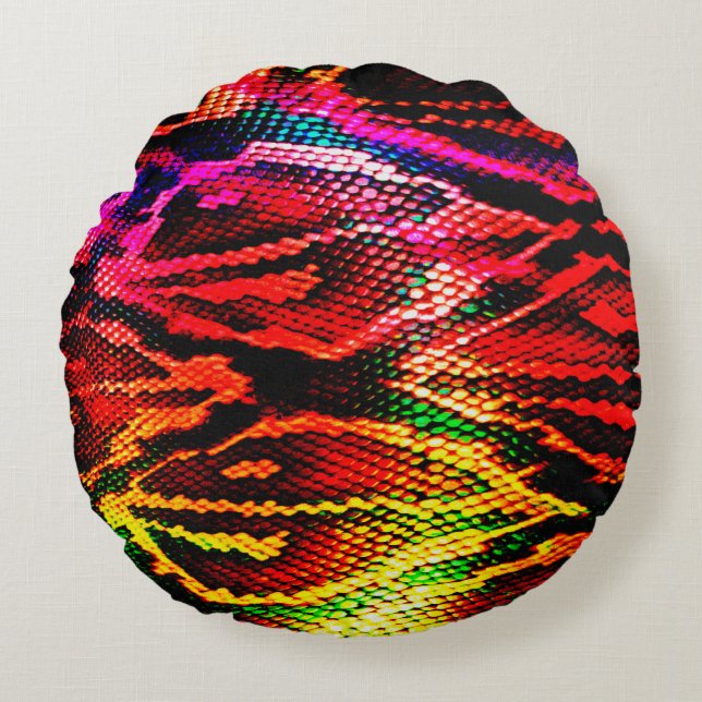 Vivid colourful pattern design made with abstract  round cushion (Front)