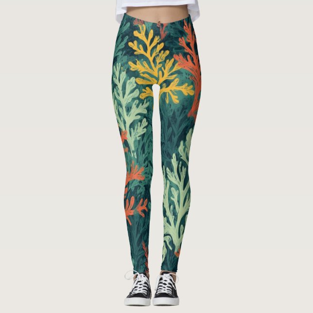 Vivid Coral Forest - Leggings (Front)