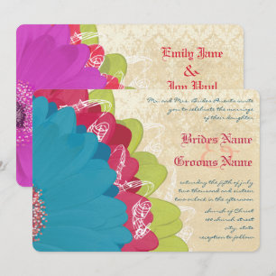 Vivid Coral Lime & Grape Gerber Wedding Invite