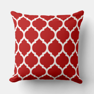 Vivid Dark Cherry Red Moroccan Quatrefoil Pattern Cushion