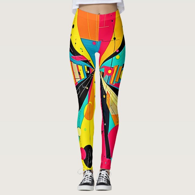 Vivid Dreams: A Neon Odyssey Leggings (Front)