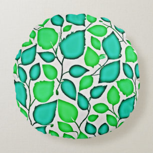 Vivid Elegance Leaves Pattern Round Cushion