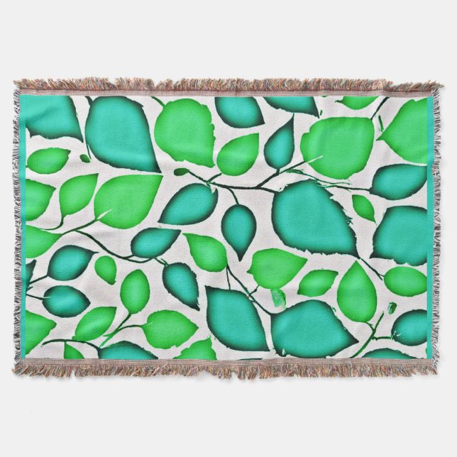 Vivid Elegance Leaves Pattern Throw Blanket (Front)