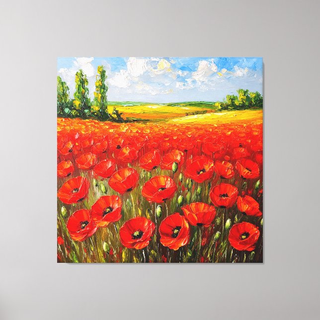 Vivid Field of Blooming Red Poppies Canvas Print (Front)