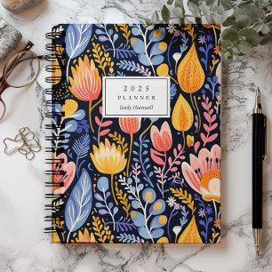Vivid Floral Hand Painted Blue Monogram 2025 Planner