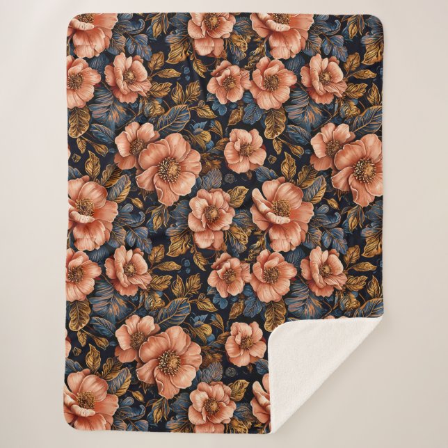 Vivid floral pattern sherpa blanket (Front)