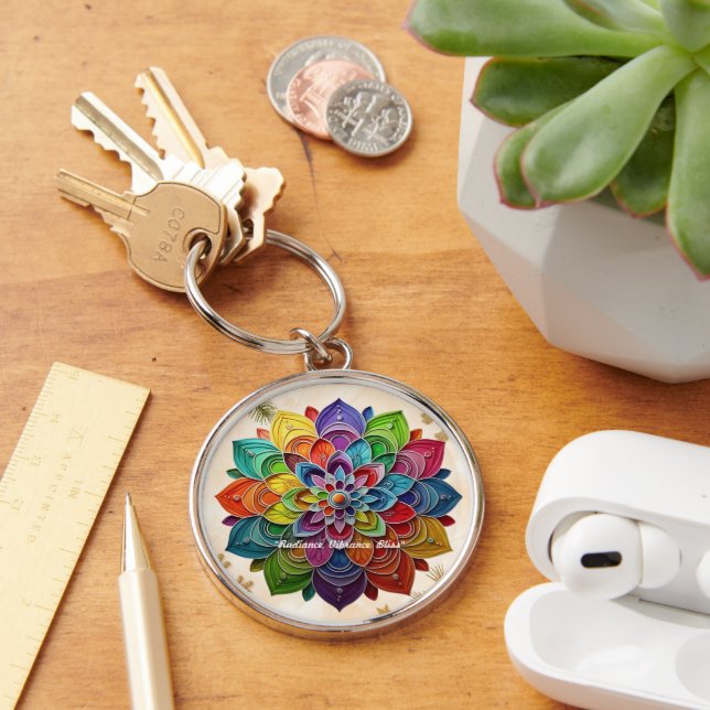 "Vivid Flower Mandala" Key Ring (Desk)
