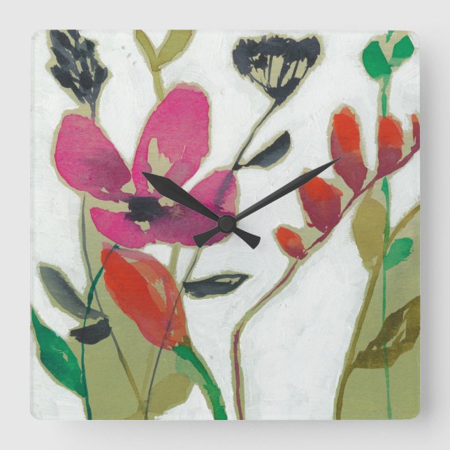 Vivid Flowers I Square Wall Clock (Front)