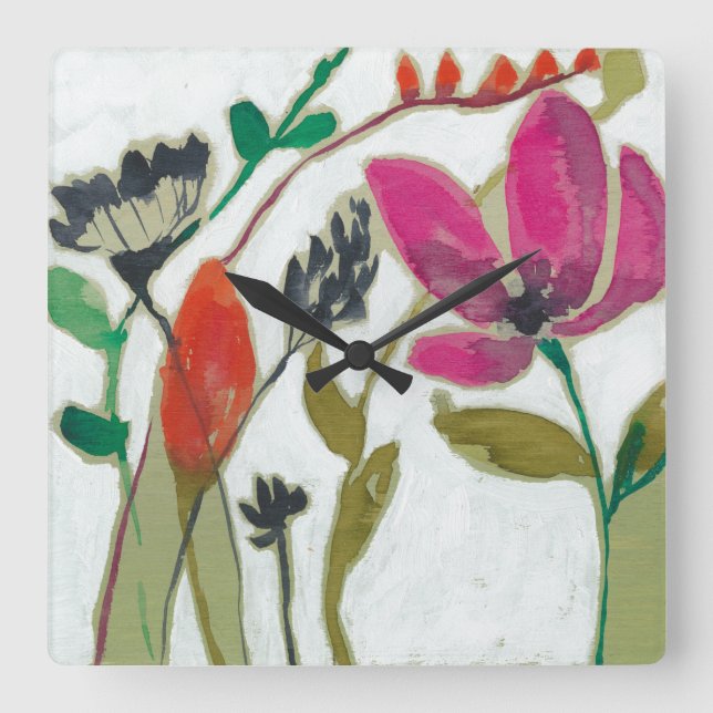 Vivid Flowers Square Wall Clock (Front)