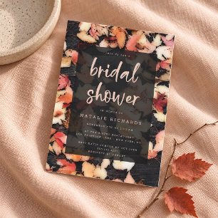 Vivid Foliage Fall Leaves & Wood Bridal Shower Invitation