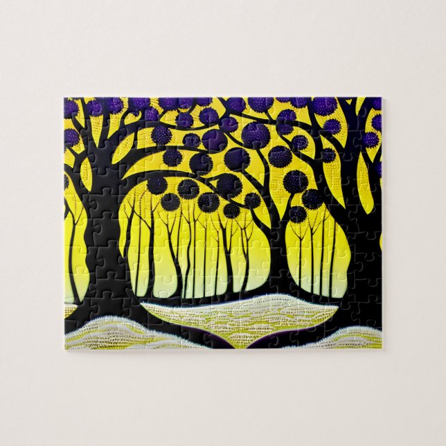 Vivid Forest with Trees and Bold Purple Leaves Jigsaw Puzzle (Horizontal)