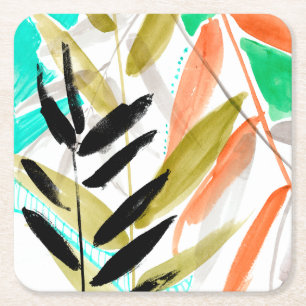 Vivid Fronds II Square Paper Coaster