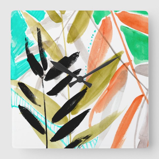 Vivid Fronds II Square Wall Clock (Front)