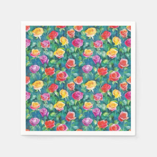 Vivid garden bloom, colourful rose pattern napkin