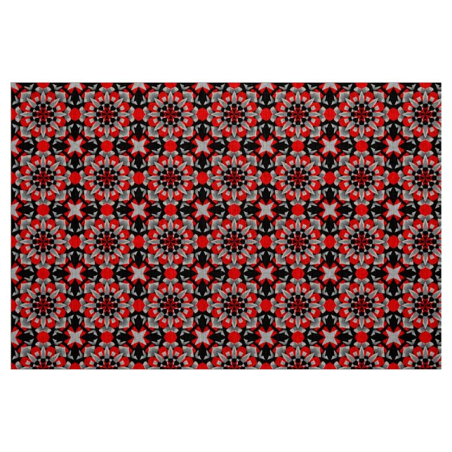 Vivid Geometric Mandala Design with Red, Black Fabric (Fat Quarter)