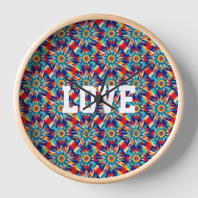 Vivid Geometric Trippy Multicolored Energetic Clock (Front)