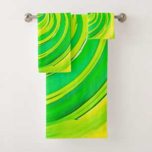 Vivid Green and Yellow Swirl Art Bath Towel Set