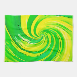 Vivid Green and Yellow Swirl Art Tea Towel