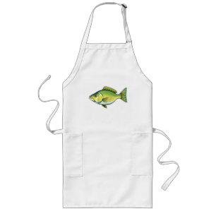 Vivid Green Fish with Wave Patterns Long Apron