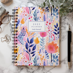 Vivid Hand Painted Botanical Blue Monogram 2025 Planner