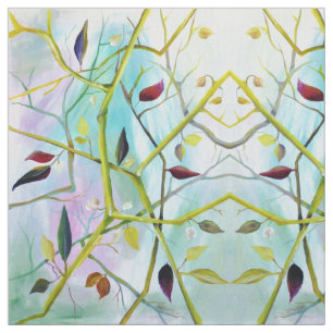 Vivid Hand-Painted Foliage in Shades of Green Fabric