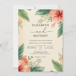Vivid Hibiscus Palm Arch Wedding Invitation