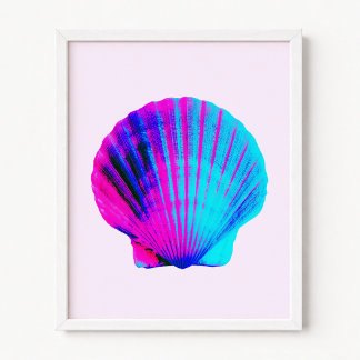 Vivid Hot Pink and Aqua Blue Scallop Shell Poster