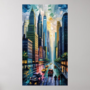 Vivid Impasto Cityscape: Electric Metropolis Poster
