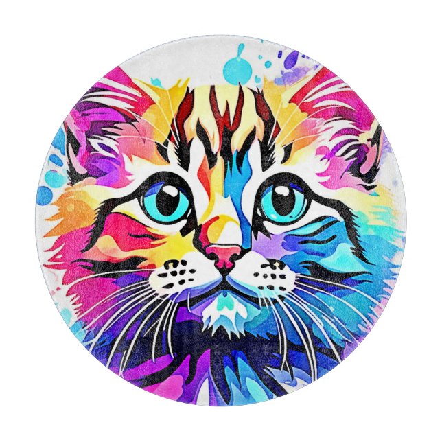 Vivid Kitty Vibes Design Cutting Board (Front)
