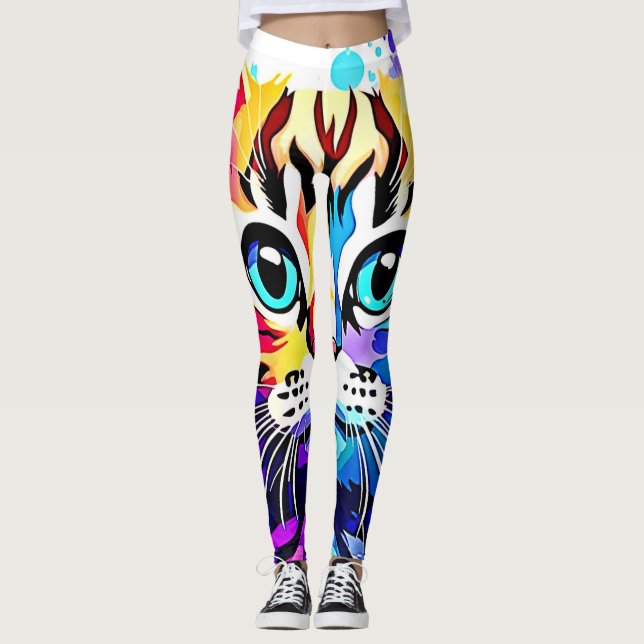 Vivid Kitty Vibes Design Leggings (Front)