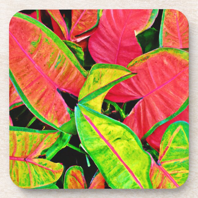 Vivid Leaf Dreams Lively Pattern Coaster (Front)