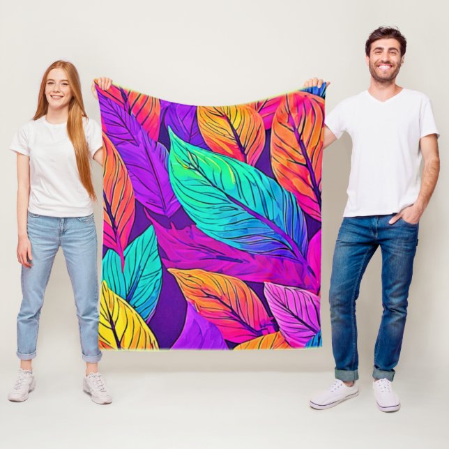 Vivid Leaf Pattern Fleece Blanket (In Situ)