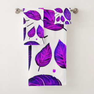 Vivid Leaves Cartoons: Purple Pink & Blue Bath Towel Set