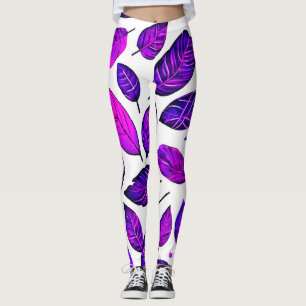 Vivid Leaves Cartoons: Purple Pink & Blue Leggings