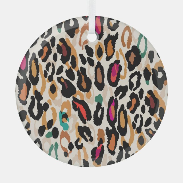 Vivid Leopard Animal Prints Glass Tree Decoration (Front)
