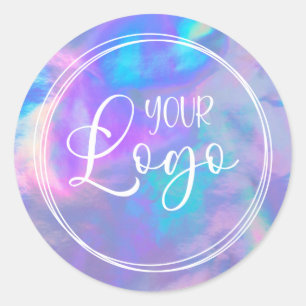 Vivid Magenta Aqua Holographic Your Logo Here Classic Round Sticker