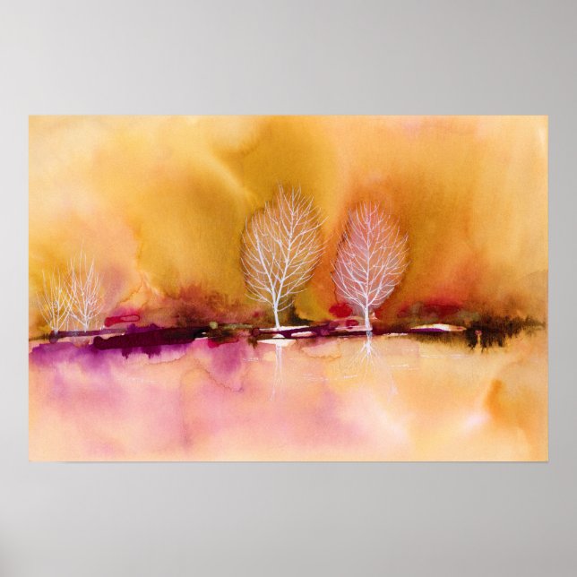 Vivid Magenta Brown Abstract Landscape with Trees Poster (Front)