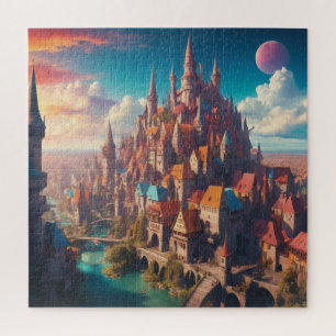 Vivid Mediaeval Fantasy City Jigsaw Puzzle