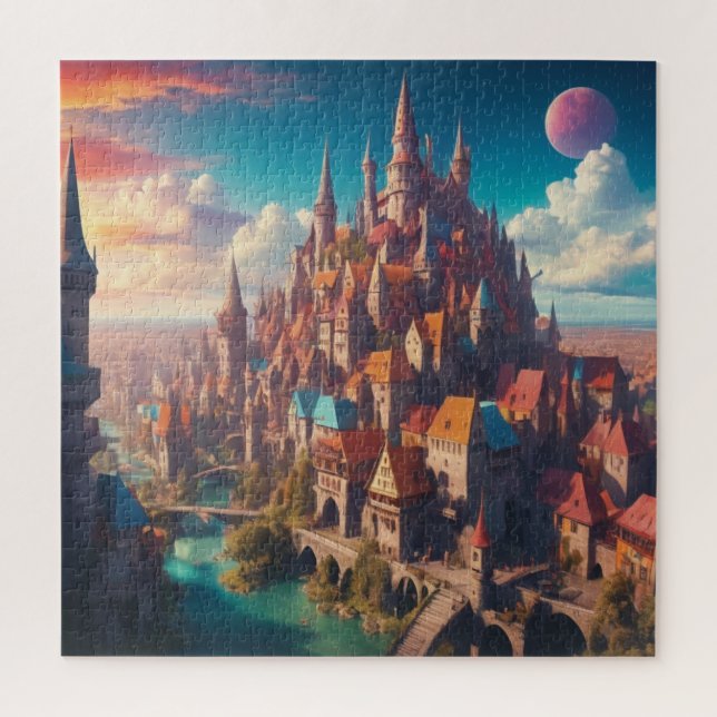 Vivid Mediaeval Fantasy City Jigsaw Puzzle (Vertical)